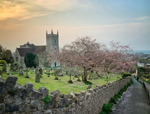church cemetery and drystone wall Hythe
